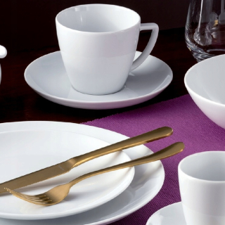 Porcelán, servis - Lubiana BOSS raňajkový a kávový servis, BIELA, 18 ks.