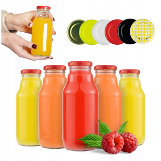 100x fľaša na šťavu KUBUŚ 330ml + VRCHNÉ SKLENENÉ FĽAŠE NA ŠŤAVU 330ml