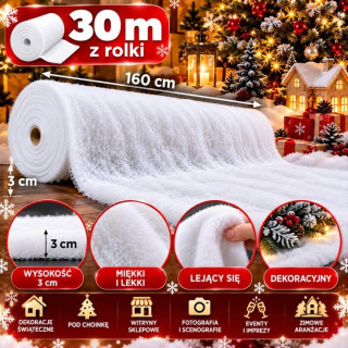Umelý sneh Ultrasonic v rolke, 30 m × 160 cm, hrúbka 3 cm