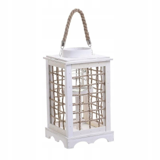 Lampáš, svietník - 24h Lantern Boho biely kvet s Eco String