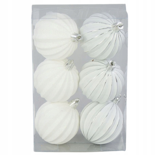Vianočné ozdoby - [680570] BAUBLES 6 cm biele 6 kusov Vertikálne pruhy