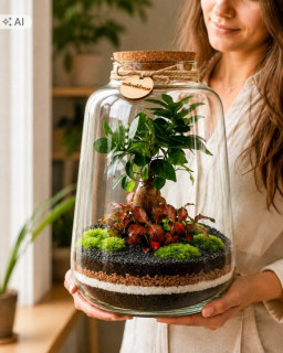Živý les v skle Mikroklimat s Ficus retusa, 33 cm