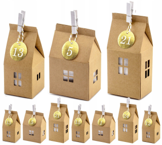 Adventný kalendár Houses, 24 kusov, mix veľkostí