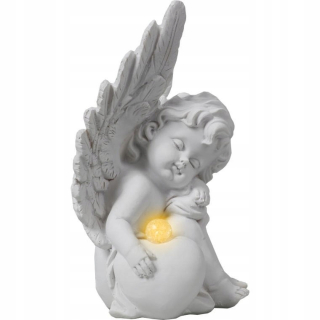 Vianočné osvetlenie - Anjel so srdcom LED žltým svetlom 18 cm sedí