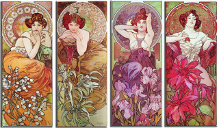Alfons Mucha - Stones, sada 4 obrázkov plátno