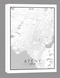 Atény, čierna a biela mapa - obrázok na plátne