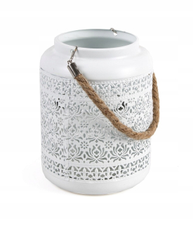 Lampáš, svietník - Biely kov LANTERN povrázkom 20x20x20 / 38cm