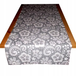 Behun na stol - Biely behúň, odtiene šedej 150 x 60 cm