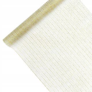 Behun na stol - Biela organza so zlatou tlačou 0,48 x 9 m behúň