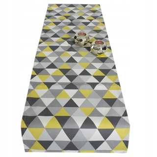 Behun na stol - Biely behúň, odtiene šedej, odtiene žltej, viacoblenej 180 x 40 cm