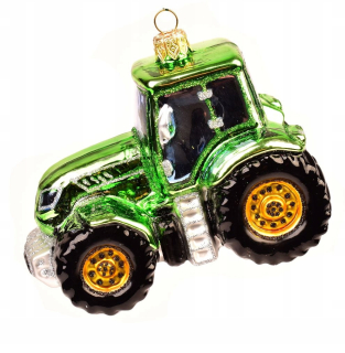 Vianočné ozdoby - Sklenené vianočný strom čačky veľký zelený traktor