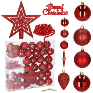 Vianočné ozdoby - Vianočný strom čačky 51pcs červená set + hviezda