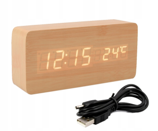 Hodiny - ELECTRONIC BUDÍK LED teplomer Drevený