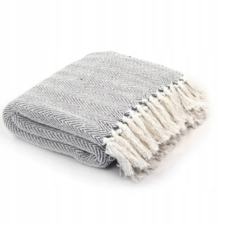Prikrývka na posteľ - Vidaxl Cotton Bedspread 220 x 250 cm biely, odtiene šedej