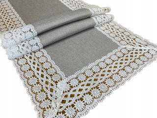 Behun na stol - Beige Tread, biele, odtiene šedej 140 x 40 cm