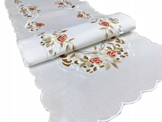 Behun na stol - Beige Tread, biela, meď 140 x 40 cm