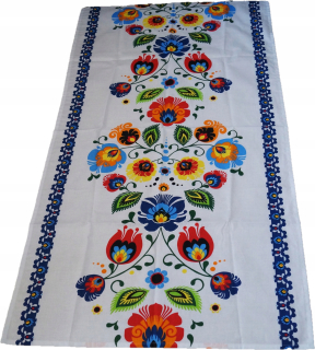 Behun na stol - Behúň na stôl biely, odtiene modrej, viacfarebný 220 x 65 cm