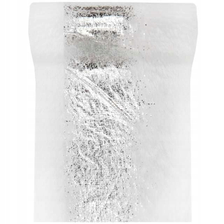 Behun na stol - Biely behúň, striebro 300 x 14 cm