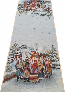 Behun na stol - Behúň odtiene hnedej, odtiene modrej, odtiene oranžovej farby, odtiene šedej, viacstoliteľné 100 x 40 cm