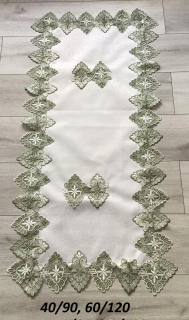 Behun na stol - Biely behúň, odtiene zelenej 90 x 40 cm