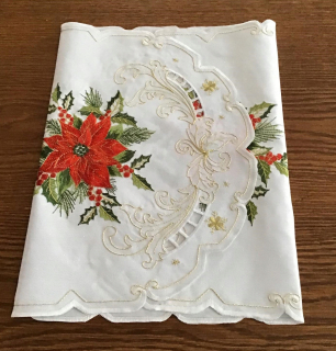 Behun na stol - Biely behúň, odtiene červenej, odtiene zelenej, zlato 120 x 60 cm