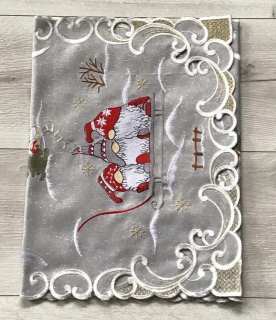 Behun na stol - Biely behúň, odtiene červenej, odtiene šedej, strieborné, zlato 90 x 40 cm