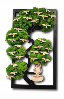 Bonsai strom mech koniec roka vtáky sova deň učiteľov 37x24