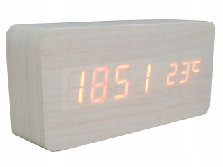 Hodiny - Wood Budík biele LED digitálny teplomer