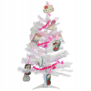 Vianočný stromček - Umelý vianočný stromček biely Hello Kitty + dekorácie 60 cm