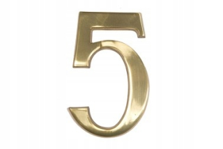 Číslo na dom - „5“ číslica pre dom 18 cm mosadz