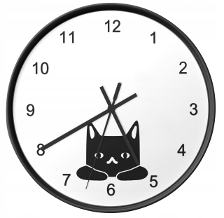 Hodiny - Black dekoratívne nástenné hodiny pre salón cat 25 cm