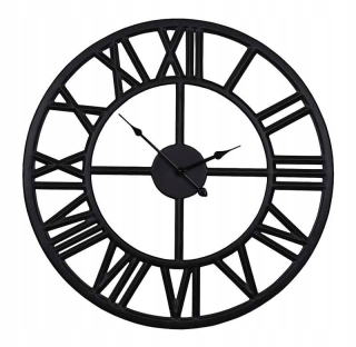Hodiny - Black Metal Clock Loft Modern Retro 80 cm