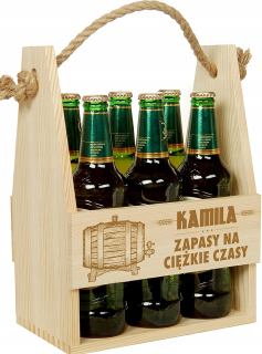Gadget - DREVENÝ nosič na pivo DARČEKOVÁ krabička GRAVENÁ
