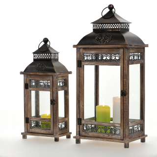 Lampáš, svietník - Drevený záhradný lucerny lucerny bronz KPL 2W1