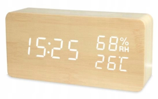 Hodiny - Drevené hodiny ALARM LED elektronický teplomer