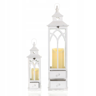 Lampáš, svietník - Veľké biele Lucerna Drevená lucerna 2v1 H = 98 cm