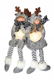 Vianočná postavička, dekorácia - Girl / Boy 40cm v šedej mikiny, LED