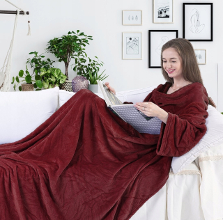 Prikrývka na posteľ - KOC DECOKOVANIE MIKROFIBER 200 x 170 cm odtiene červenej