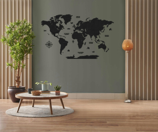 Nálepka na stenu - Dekoratívna drevená mapa 100cm EBONY PREMIUM