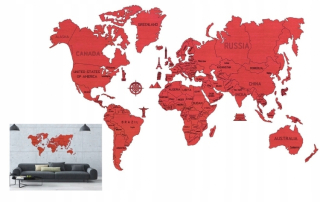 Drevená mapa sveta na 3D stene, veľkosť XL