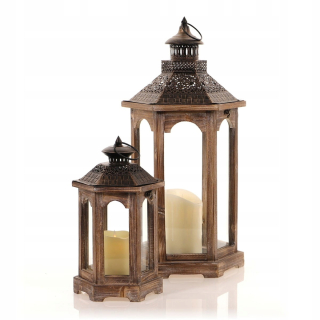 Lampáš, svietník - Drevená lucerna maják lampáš 34 + 60 cm 2v1