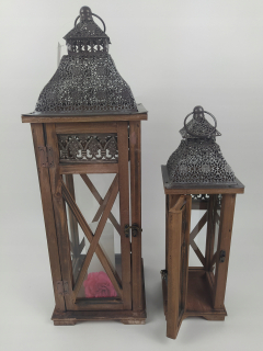 Maják Decoris Wood, kov, sklo 55,5 cm
