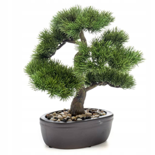 Emerald umelé borovice bonsai v hnedej hrnci,