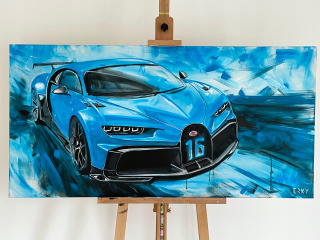 Bugatti Chiron ruky -maľované na plátne 120x60