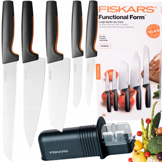 Kuchynský nôž, nožnice - FISKARS SADA 5 NOŽOV KUCHYNSKÉ NOŽE NA CHLIEB, PARADAJKY, OSTREJŠIE