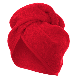 Turban na hlave spod ihly a bavlnené závity odtieňov červenej
