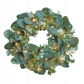 Veniec na dvere - FALSE EUCALYPTUS GARLAND s domácou dekoráciou