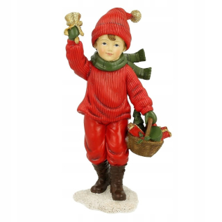 Vianočná postavička, dekorácia - Figúrka chlapca s červeným zvonček 18,5 cm