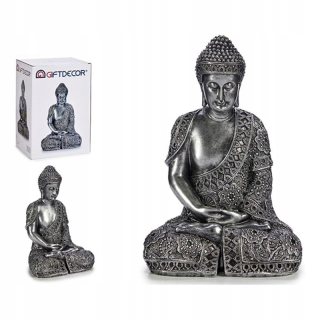 Dekoratívna figurína Buddha strieborná živica (20 x 34,5