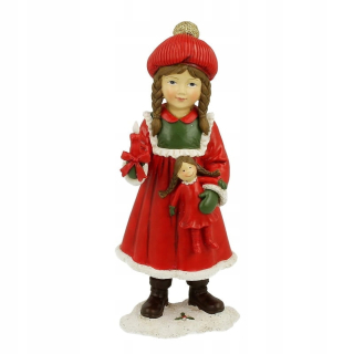 Vianočná postavička, dekorácia - Figúrka Dievča so sviečkou, červená 19 cm